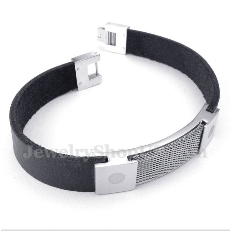 Pulsera De Cuero Con Malla De Armadura De Titanio Para Hombre Pulsera De Cuero Con Malla De Armadura De Titanio Para Hombre