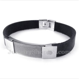 Pulsera De Cuero Con Malla De Armadura De Titanio Para Hombre