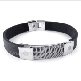 Pulsera De Cuero Con Malla De Armadura De Titanio Para Hombre