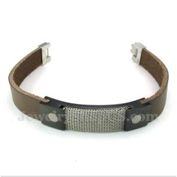Pulsera De Cuero Con Malla De Armadura De Titanio Para Hombre