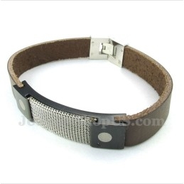 Pulsera De Cuero Con Malla De Armadura De Titanio Para Hombre