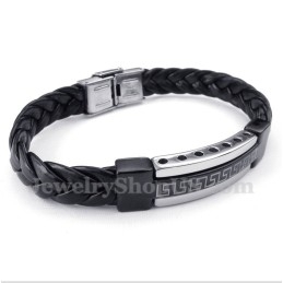 Pulsera De Cuero Con Diseño De Meandro Griego De Titanio Para Hombre