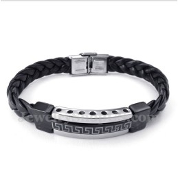 Pulsera De Cuero Con Diseño De Meandro Griego De Titanio Para Hombre