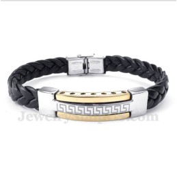 Pulsera De Cuero Dorado Con Diseño De Meandro Griego De Titanio Para Hombre