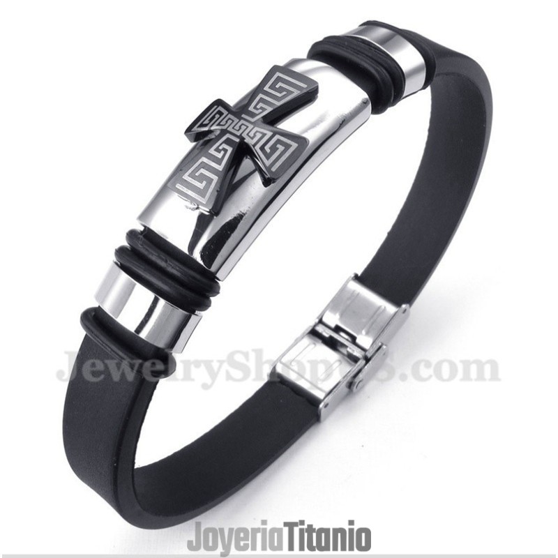 Pulsera De Caucho Con Diseño De Cruz Griega De Titanio Para Hombre Pulsera De Caucho Con Diseño De Cruz Griega De Titanio Para Hombre