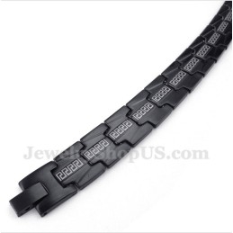 Pulsera De Titanio Negra Con Diseño De Meandro Griego Para Hombre