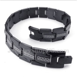 Pulsera De Titanio Negra Con Diseño De Meandro Griego Para Hombre