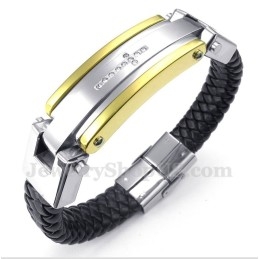 Pulsera De Cuero Con Cruz De Diamantes Y Titanio Para Hombre