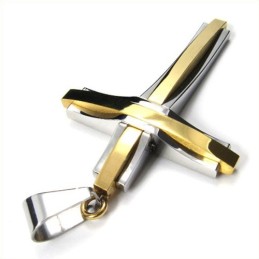 Colgante De Titanio Con Cruz Ondulada De Moda (Dorado)