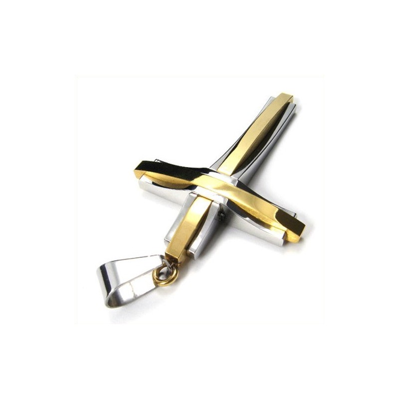 Colgante De Titanio Con Cruz Ondulada De Moda (Dorado)