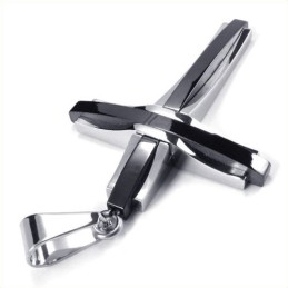 Colgante De Titanio Con Cruz Ondulada De Moda (Negro)