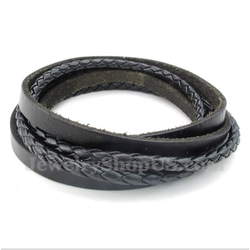 Pulsera De Cuero De Titanio Negro Para Hombre