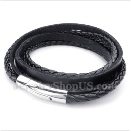 Pulsera De Cuero De Titanio Negro Para Hombre