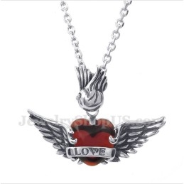 Colgante De Alas De Diamante Rojo De Titanio Para Hombre Con Cadena Gratis