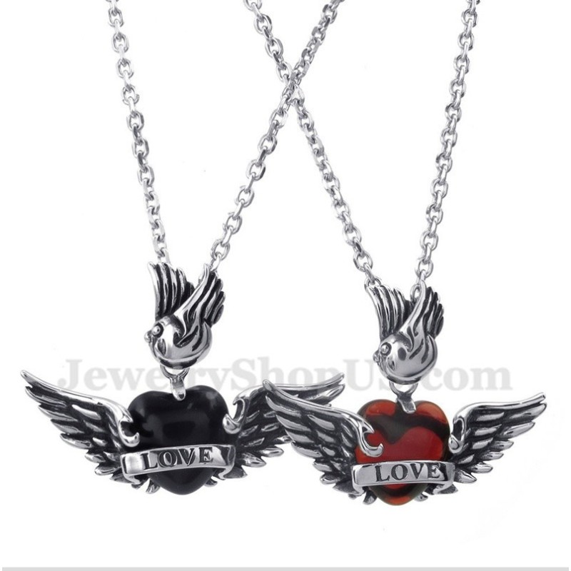 Colgante De Pareja De Titanio Con Alas De Diamante Y Cadena Gratis (Un Par) Colgante De Pareja De Titanio Con Alas De Diamante Y Cadena Gratis (Un Par)