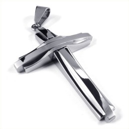 Colgante De Titanio Con Cruz Ondulada De Moda (Plata)