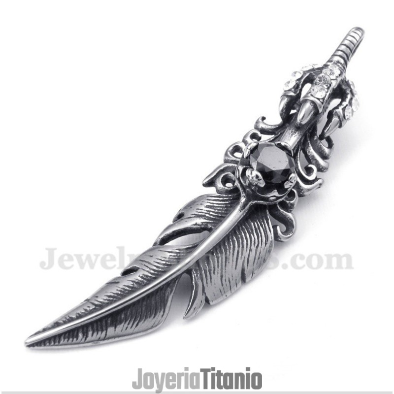 Colgante De Pluma Negra De Titanio Para Hombre Con Cadena Gratis Colgante De Pluma Negra De Titanio Para Hombre Con Cadena Gratis