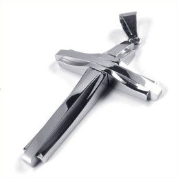 Colgante De Titanio Con Cruz Ondulada De Moda (Plata)