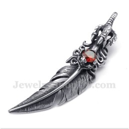 Colgante De Pluma De Cristal Rojo De Titanio Para Hombre Con Cadena Gratis