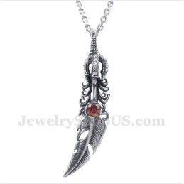 Colgante De Pluma De Cristal Rojo De Titanio Para Hombre Con Cadena Gratis