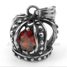 Colgante De Corona De Cristal Rojo De Titanio Para Hombre Con Cadena Gratis