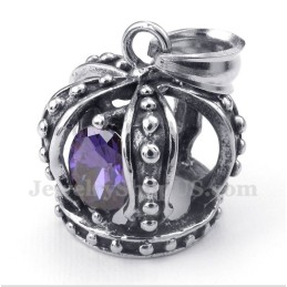 Colgante De Corona De Cristal Morado De Titanio Para Hombre Con Cadena Gratis