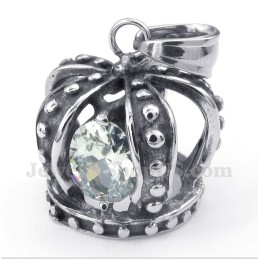 Colgante De Corona De Cristal Blanco De Titanio Para Hombre Con Cadena Gratis