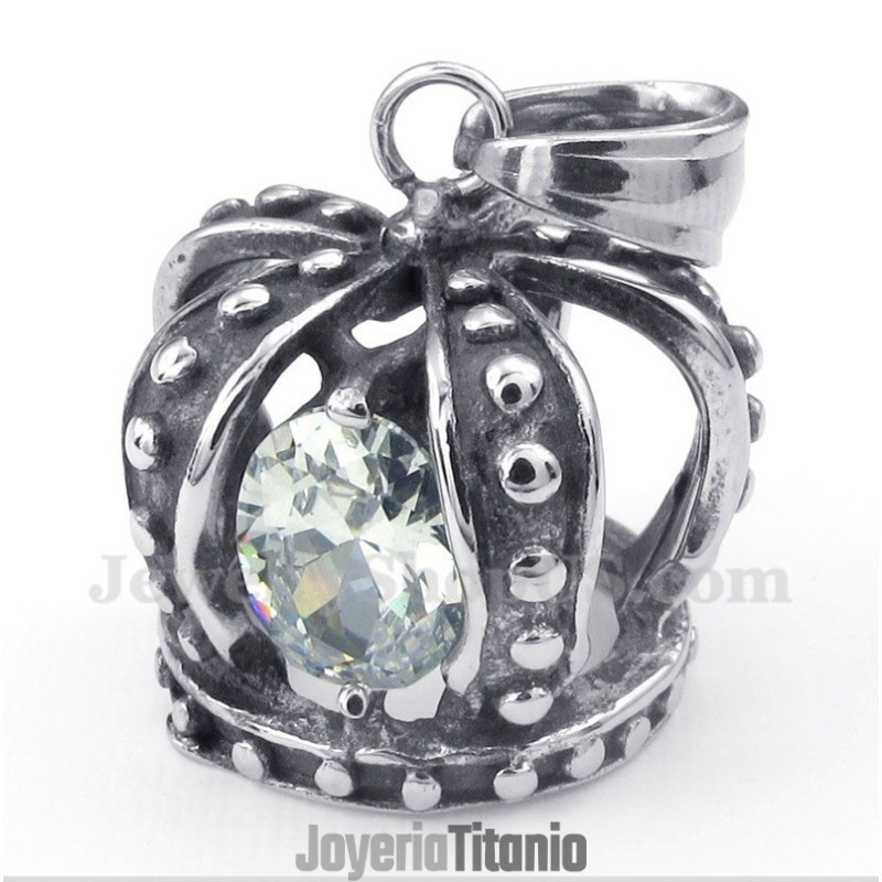 Colgante De Corona De Cristal Blanco De Titanio Para Hombre Con Cadena Gratis
