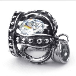 Colgante De Corona De Cristal Blanco De Titanio Para Hombre Con Cadena Gratis