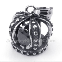Colgante De Corona De Cristal Negro De Titanio Para Hombre Con Cadena Gratis