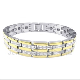 Pulsera Magnética De Titanio Y Oro Para Hombre