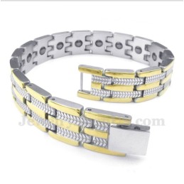 Pulsera Magnética De Titanio Y Oro Para Hombre