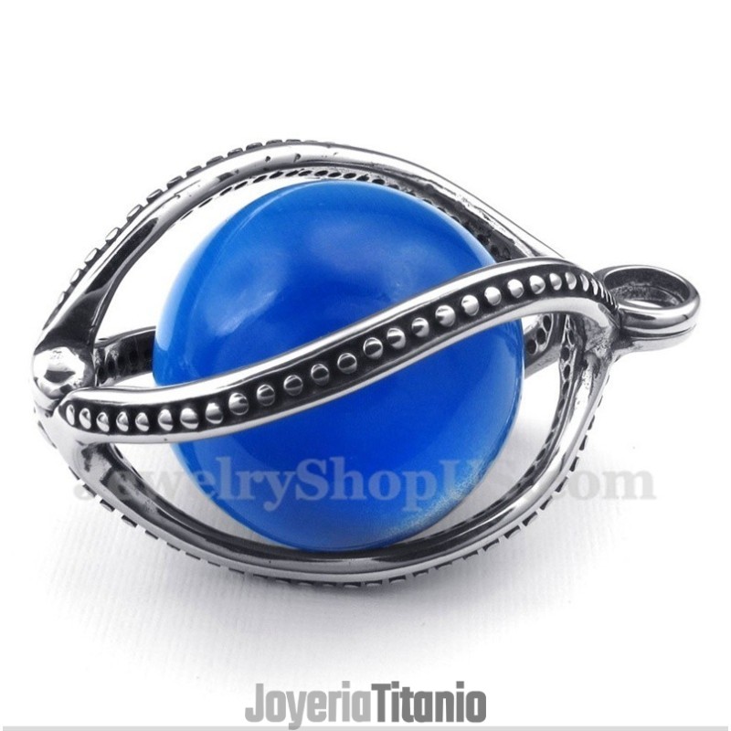 Colgante De Ópalo Azul De Titanio Para Hombre Con Cadena Gratis