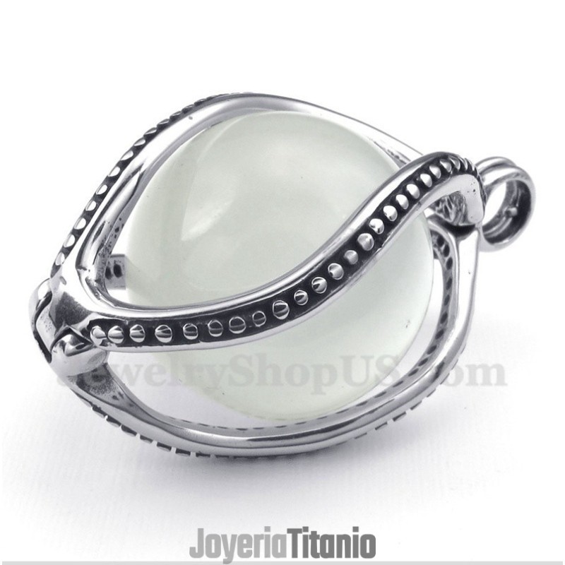 Colgante De Ópalo Blanco De Titanio Para Hombre Con Cadena Gratis