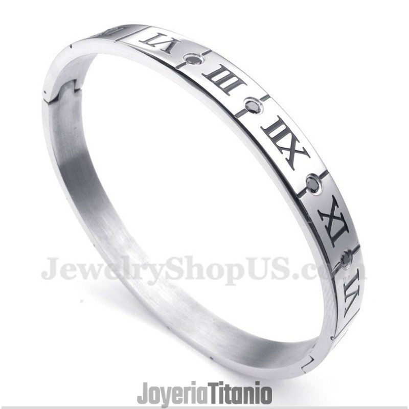 Pulsera De Titanio Con Diamantes Y Números Romanos Para Hombre Pulsera De Titanio Con Diamantes Y Números Romanos Para Hombre