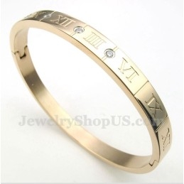 Pulsera De Titanio Con Diamantes Y Números Romanos En Oro Rosa Para Hombre
