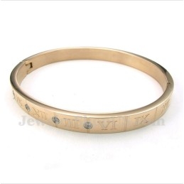 Pulsera De Titanio Con Diamantes Y Números Romanos En Oro Rosa Para Hombre