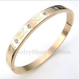 Pulsera De Titanio Con Diamantes Y Números Romanos En Oro Rosa Para Hombre