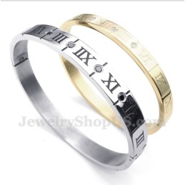 Pulsera De Titanio Con Diamantes Y Números Romanos Para Pareja (Un Par)