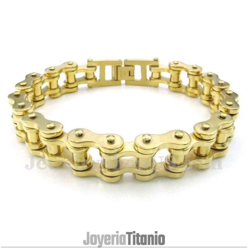 Pulsera De Cadena De Bicicleta De Titanio Y Oro Para Hombre Pulsera De Cadena De Bicicleta De Titanio Y Oro Para Hombre