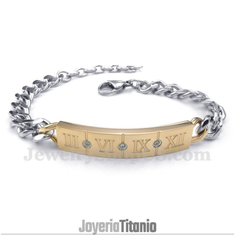 Pulsera De Titanio Con Diamantes Y Números Romanos Para Hombre Pulsera De Titanio Con Diamantes Y Números Romanos Para Hombre