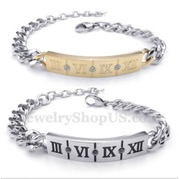 Pulsera De Titanio Con Números Romanos Y Diamantes Para Pareja (Un Par)