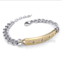 Pulsera De Titanio Con Números Romanos Y Diamantes Para Pareja (Un Par)