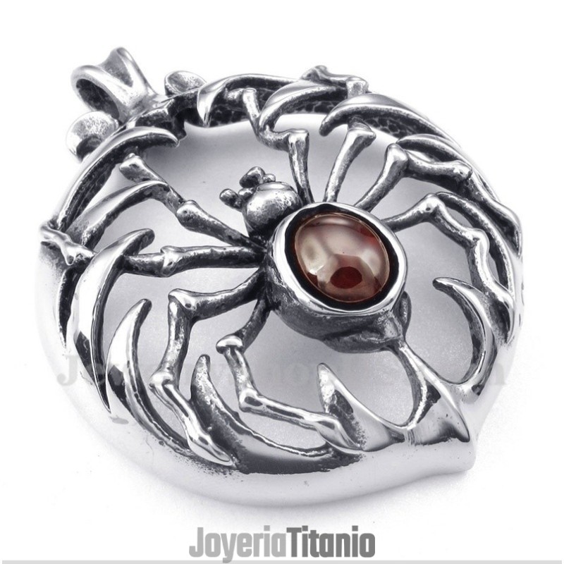 Colgante De Araña De Titanio Con Diamantes Rojos Para Hombre Con Cadena Gratis