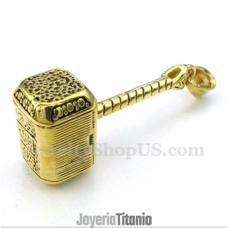Colgante De Martillo De Thor De Titanio Y Oro Para Hombre Con Cadena Gratis