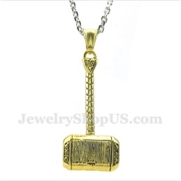 Colgante De Martillo De Thor De Titanio Y Oro Para Hombre Con Cadena Gratis