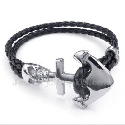 Pulsera De Titanio Y Cuero Con Ancla Para Hombre