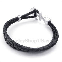 Pulsera De Titanio Y Cuero Con Ancla Para Hombre
