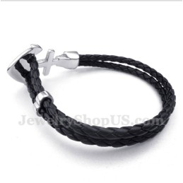 Pulsera De Titanio Y Cuero Con Ancla Para Hombre