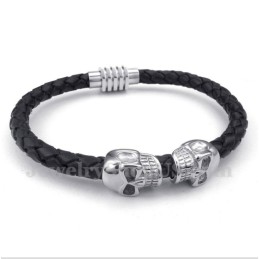 Pulsera De Titanio Y Cuero Con Calavera Para Hombre